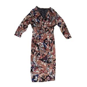 Peruvian Connection Imari Wrap Dress Sz XL‎ Cottagecore AOP Festive V-Neck Boho
